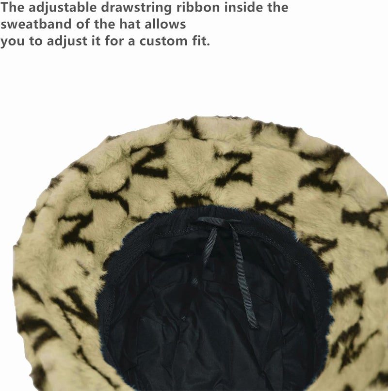 Glory Max Winter Fluffy Plush Bucket Hat Cozy Faux Fur Wide Brim Adjustable Size for Women - Image 4